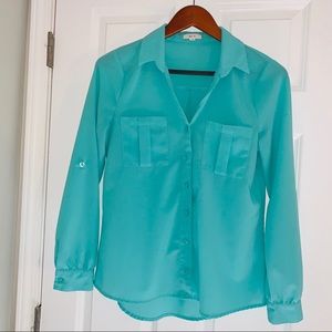 Teal Button Down Blouse